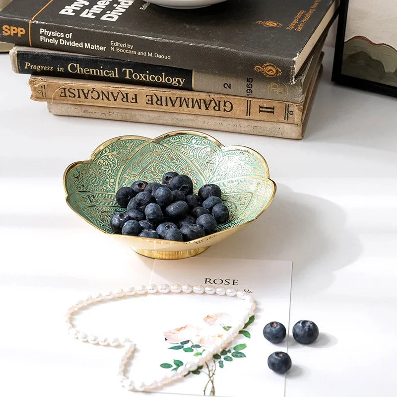 Hand-Engraved Southeast Asian Solid Brass Bowl – Decorative Fruit, Key & Jewelry Dish