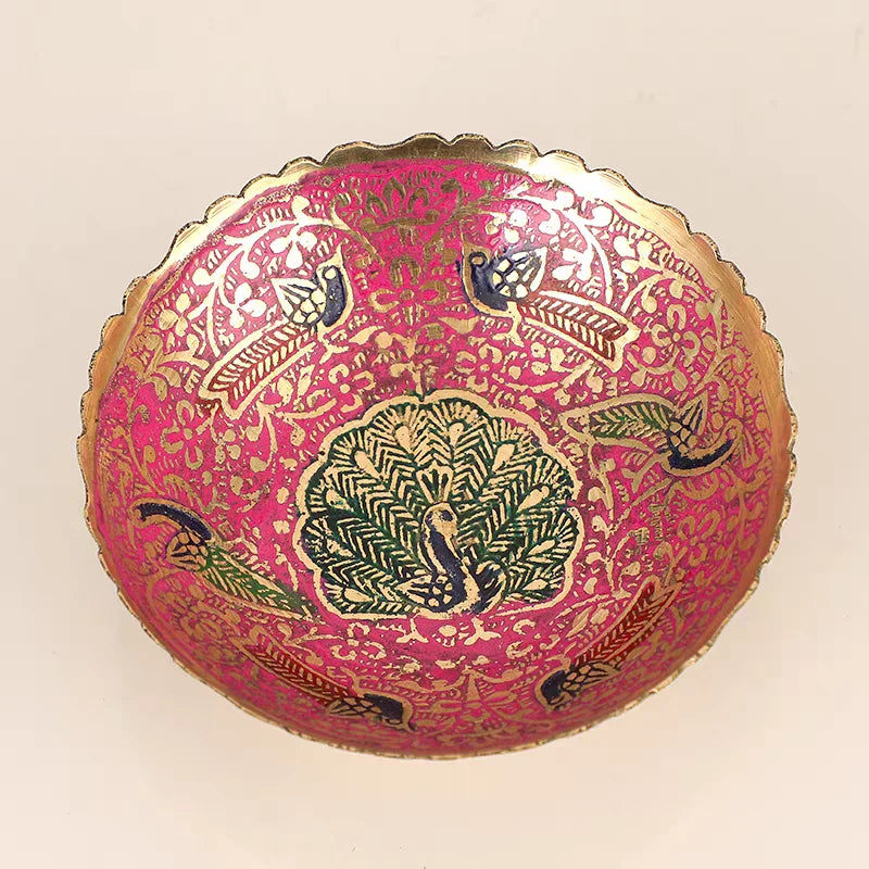 Nepalese & Tibetan Peacock Decorative Bowl – Colorful Mosaic Candy Dish, Fruit Plate & Altar Bowl