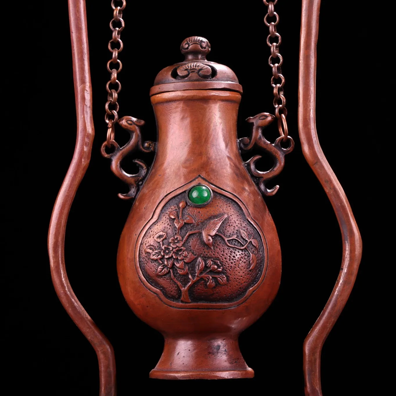 10" Purple Bronze Magpie & Plum Blossom Hanging Incense Burner