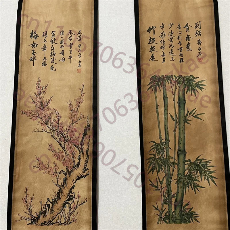 China Old Scroll Painting, Four Screen Paintings, Middle Hall Hanging Painting, n the year of Jiawu, Bai Shi Mei Lan