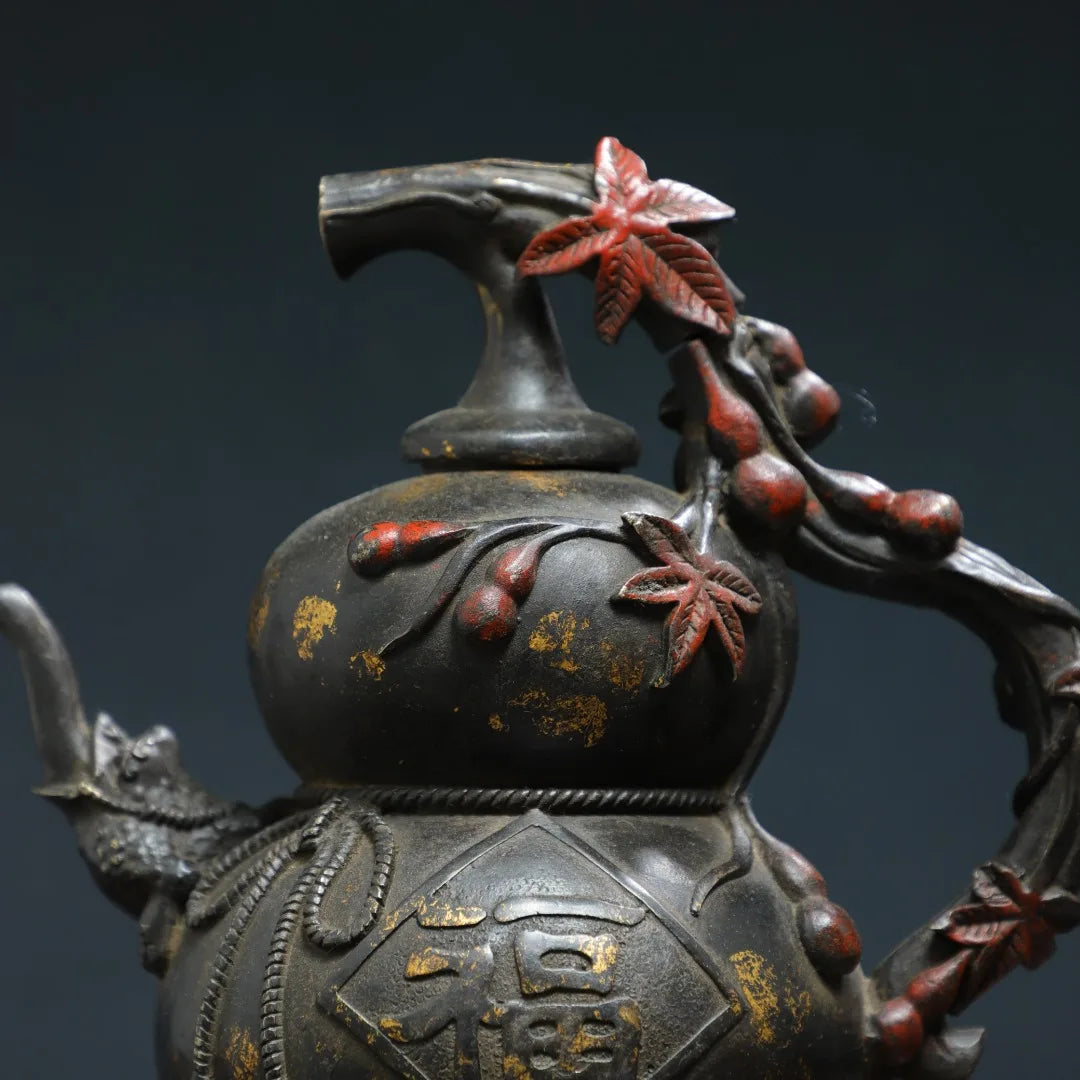 Bronze Cinnabar Gourd Fu-Hu Flagon – Temple Wealth Vessel
