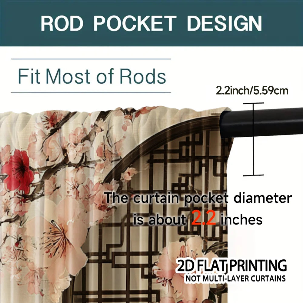 Watercolor pattern of plum blossoms Print Drapes Room Darkening Window Curtains Home Decor,Rod Pocket Blackout Curtains Bedroom