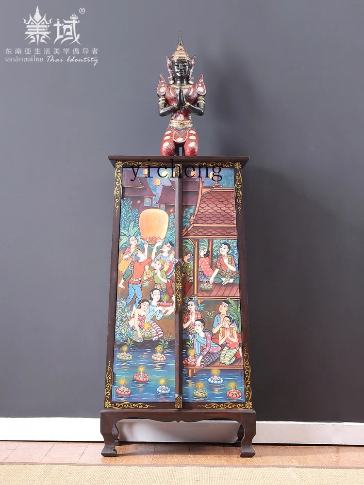 Painted Decorative Storage Cabinet Southeast Asian Style Solid Wood Furniture Entrance Cabinet