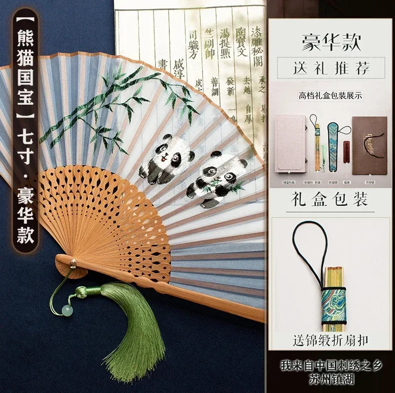 Chinese Embroidery Style Bamboo Folding Fan, Embroidery Female Silk Fan, Silk Fan Chinese Style
