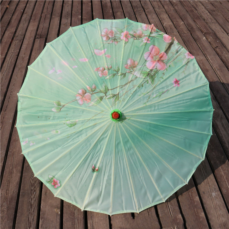 Chinese Style Silk Print Bamboo Umbrella