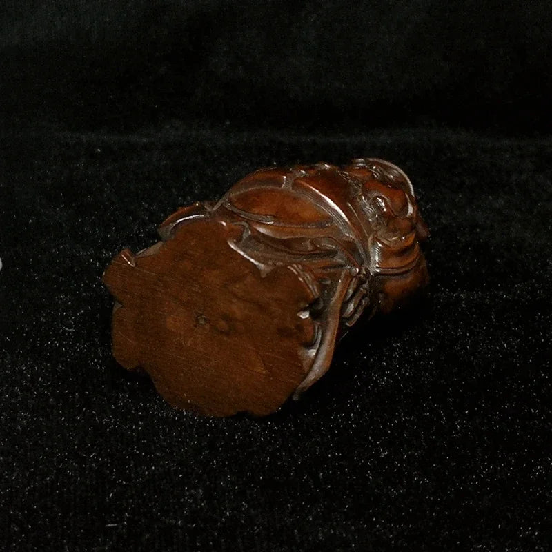 Old Chinese Japanese Boxwood Hand Carved Moneybags Rich Man God of Wealth Statue Netsuke Table Decoration
