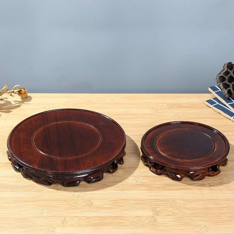 Retro Chinese Style 10-16cm Diameter Real Solid Wood Carving Imitation Old Round Base for Vase Teapot Statue Flowerpot
