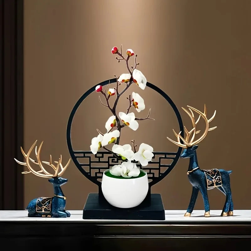 Faux Winter Plum Blossom Bonsai (Meihua) – Oriental Ceramic Tabletop Centerpiece for Tea & Living Rooms