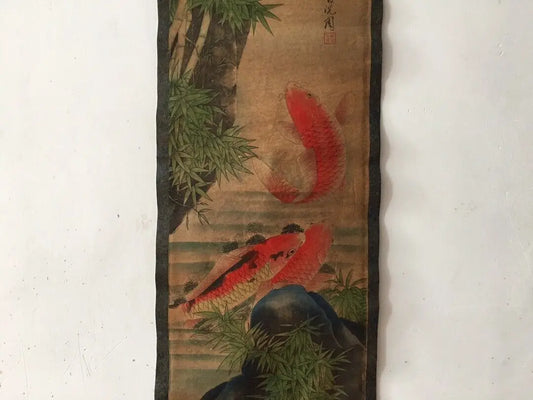 Pintura de carpas doradas chinas con cuatro pergaminos – Colgante de pared de cuatro paneles