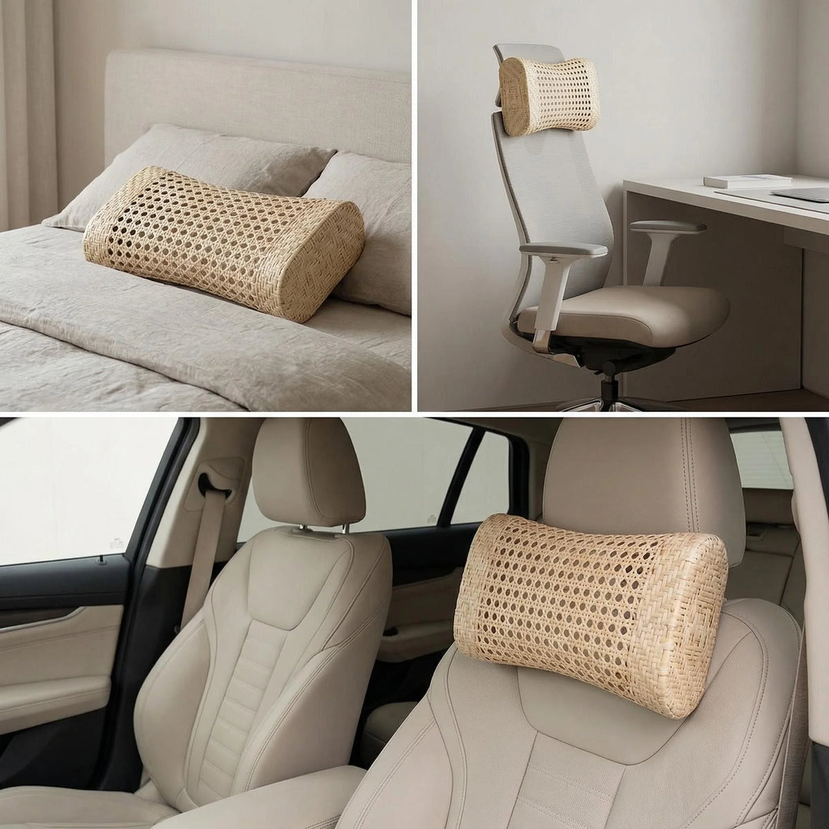 Hand-Woven Natural Straw & Rattan Cooling Pillow – Breathable Hollow Headrest & Neck Support