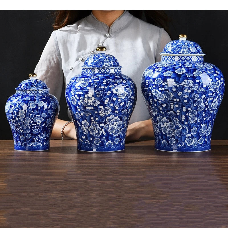 Blue & White Porcelain General Jar | Plum Blossom Ginger Jar & Tea Caddy