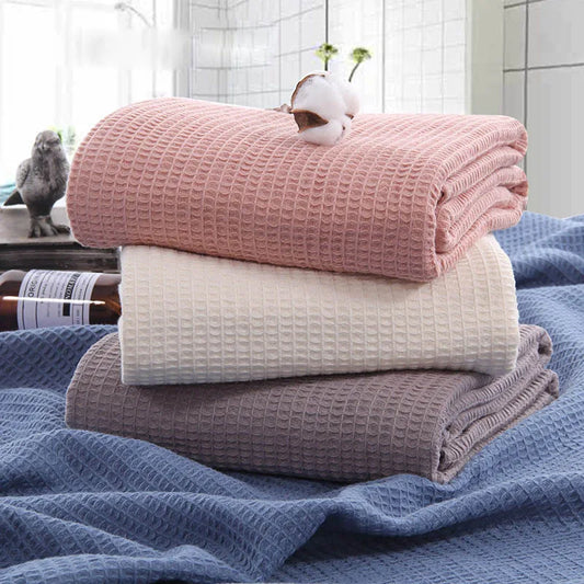Japanese Pure Cotton Waffle Weave Blanket – Breathable Summer Towel Quilt & Sofa Throw