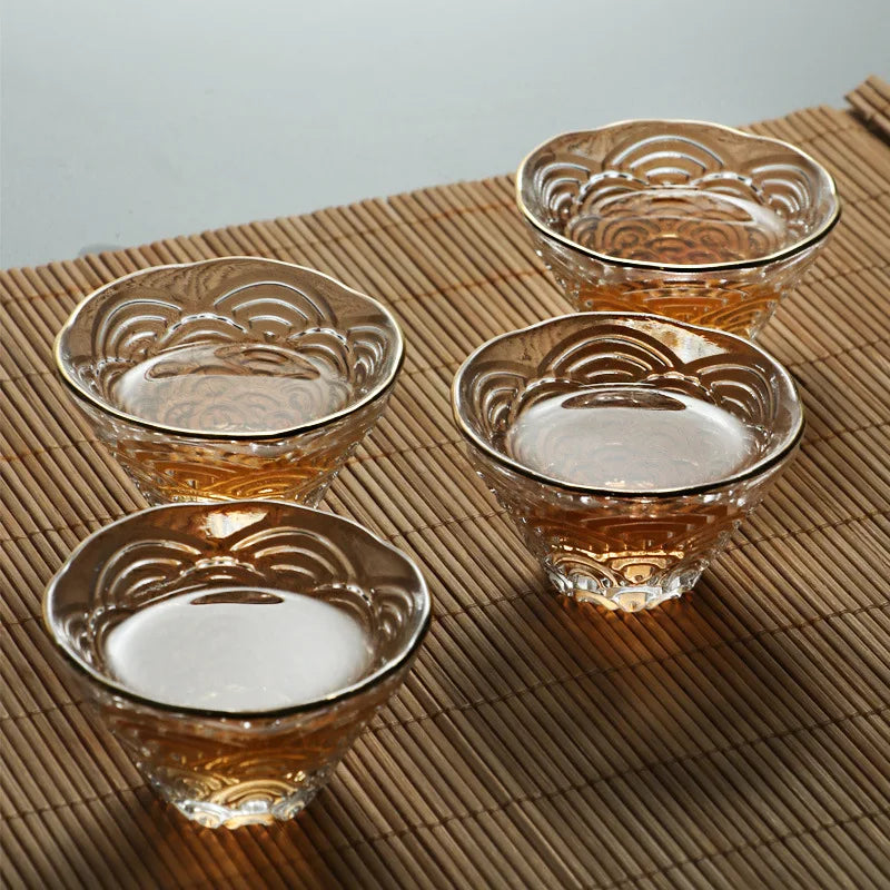 Japanese Hammered Glass Sake Set – Tokkuri Carafe, Warming Bowl & Sipping Cups