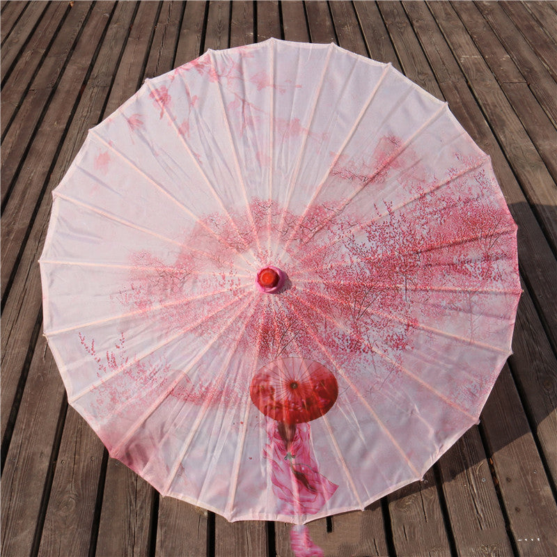 Chinese Style Silk Print Bamboo Umbrella