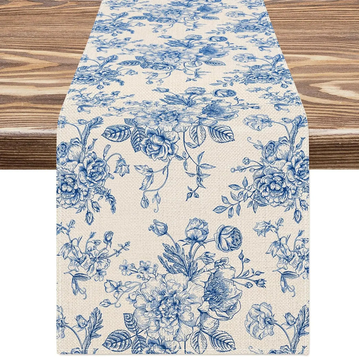 Chinoiserie Floral Linen Table Runner