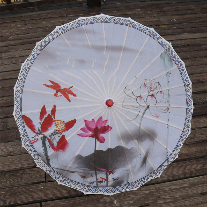 Chinese Style Silk Print Bamboo Umbrella