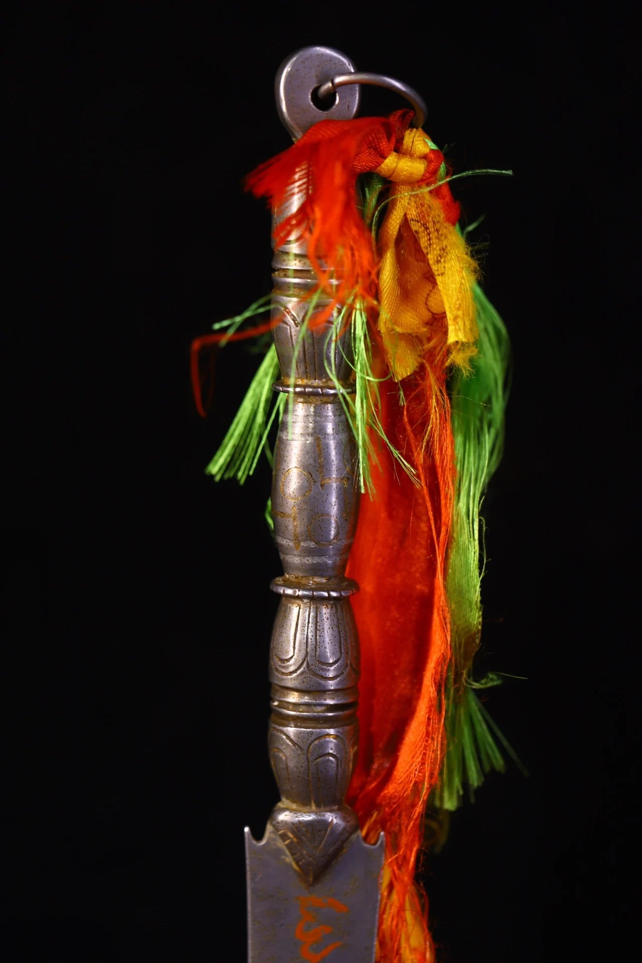 15"Temple Collection Old Tiantie Cinnabar Flame Pattern Manjushri Sword Vajra Phurpa Pendant Amulet Dharam Town house