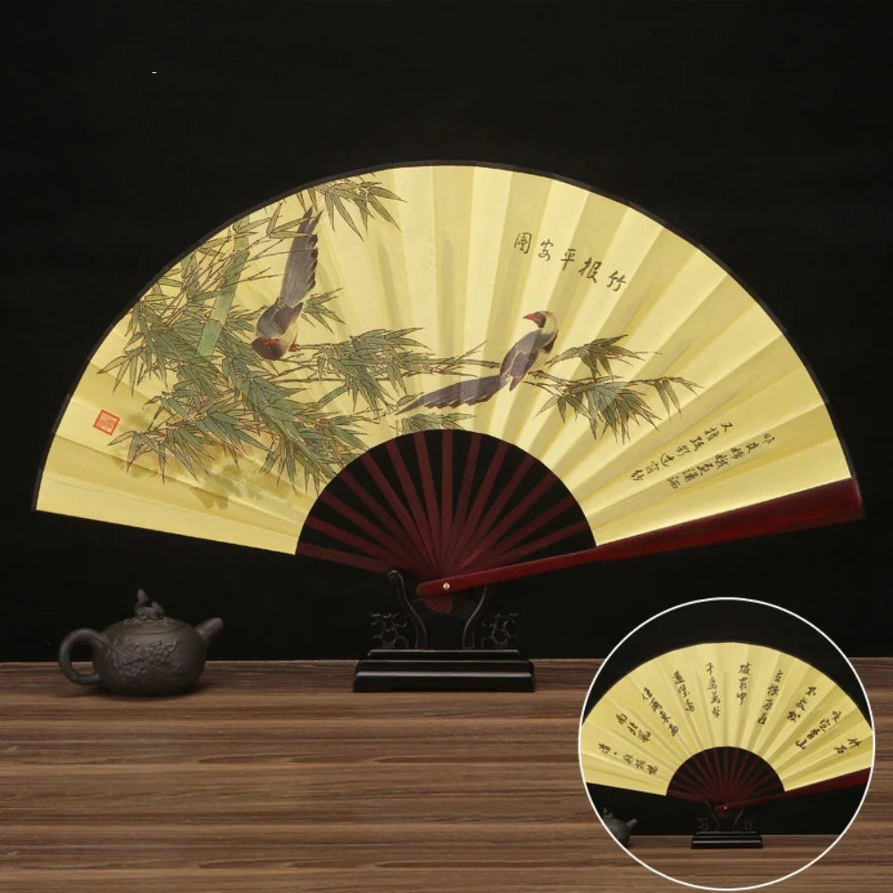 33.33CM Chinesischer Faltfächer im Vintage-Stil, Holzgriff, klassischer Party-Tanz-Handfächer, Sommer-Kühlfächer für Herren und Damen