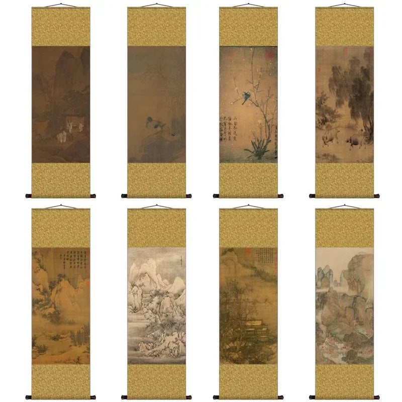 Antique Hanging Paintings Teahouse Scroll Decorative Painting Famous Silk Hanging Paintings Room Decor Aesthetic Wall Art