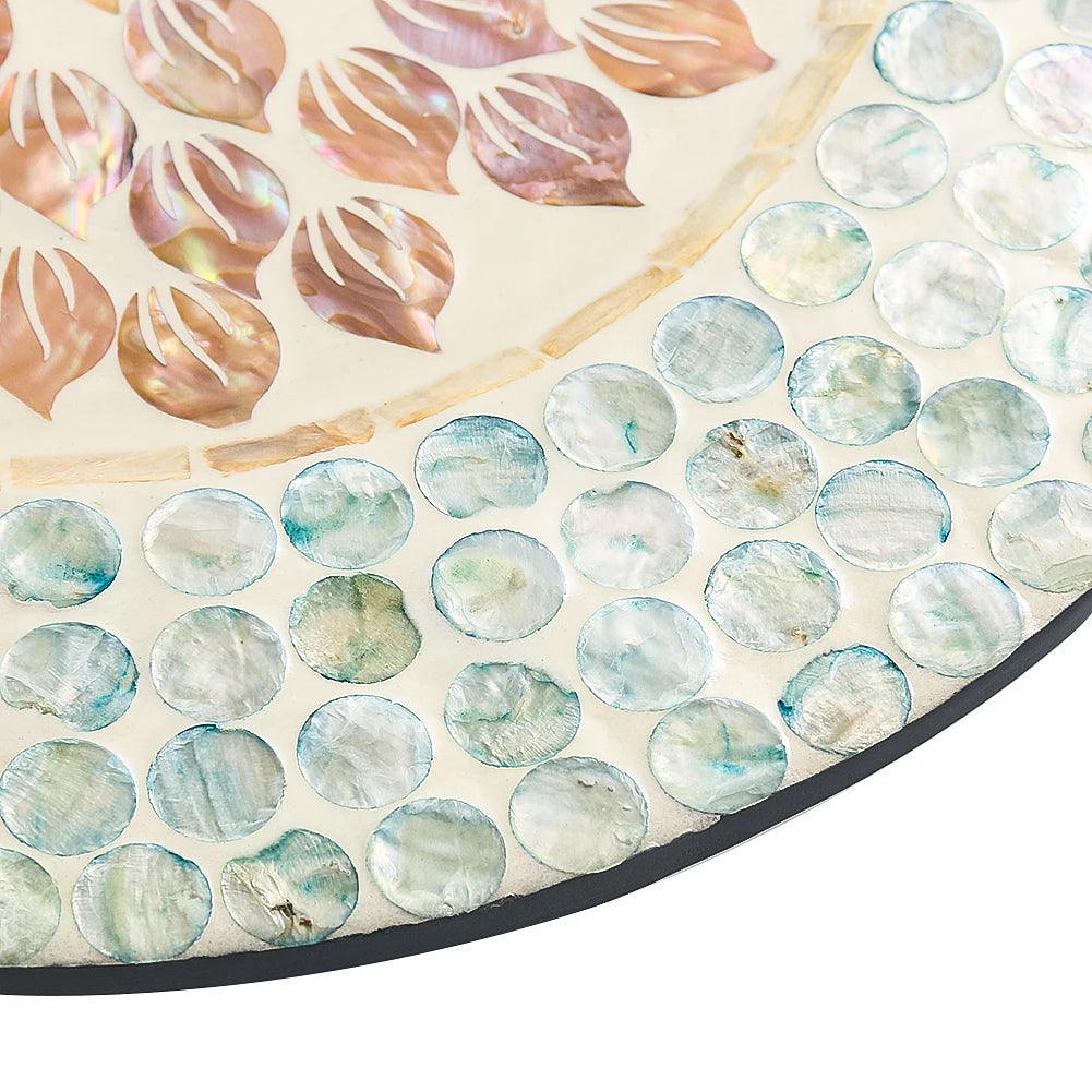 Mother-of-Pearl Inlay Mandala Wooden Serving Tray – Decorative Coffee Table Plate