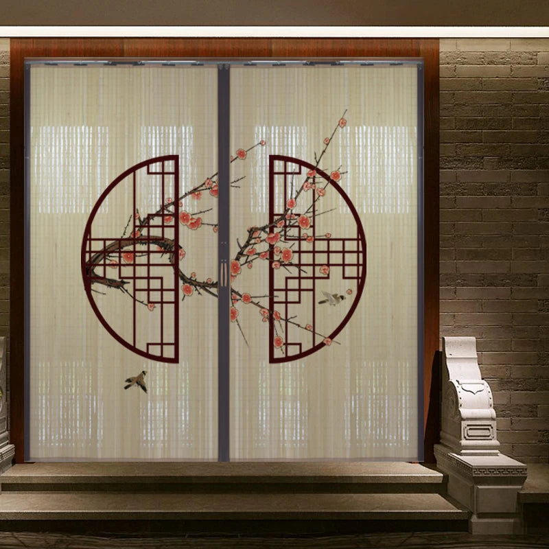 Partición deslizante de bambú impresa para puerta, biombo tradicional chino japonés, cortina deslizante, puerta para uso doméstico, divisor de ambientes, pantalla plegable