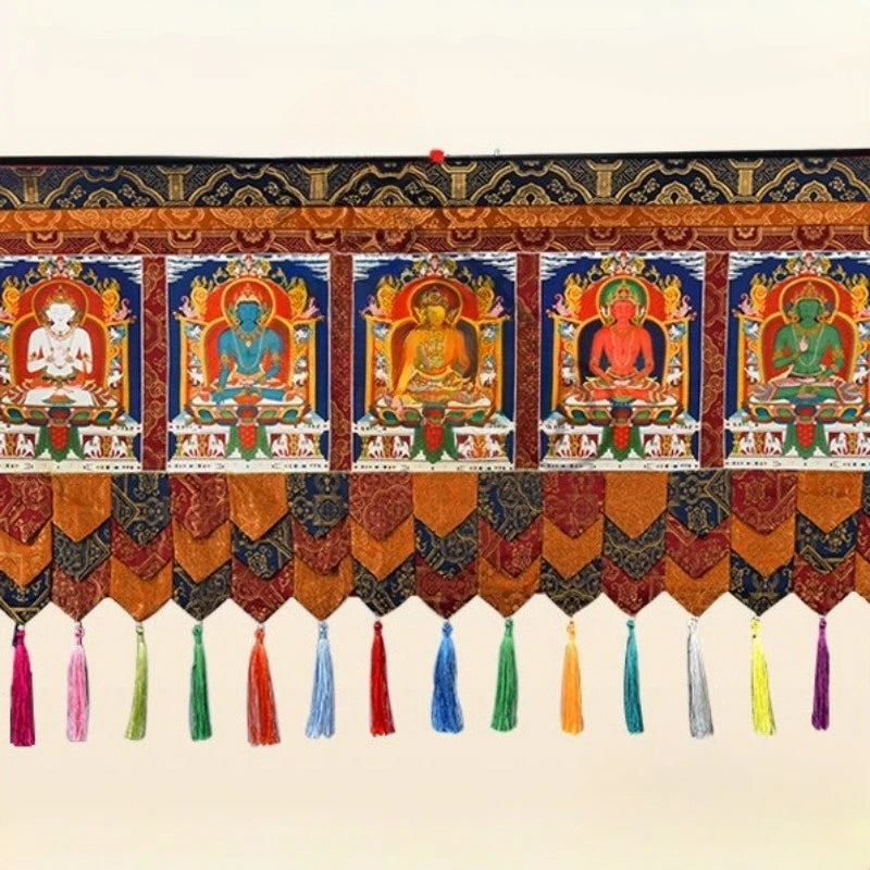 Tibetan Style Colorful Painted Five-Dragon Buddha Curtain Fabric Curtain Door Special Handmade Curtains Household Temple Worship