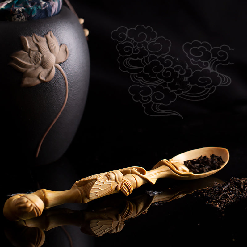 Yueqing Boxwood Carved Chinese Spoon for Tea