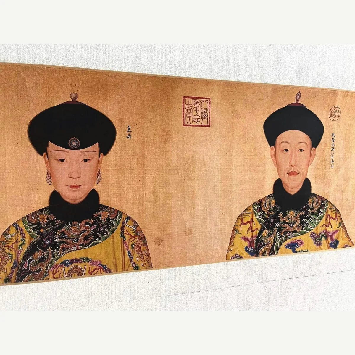 Replica of Old Chinese Design Long Scroll Painting Qian Long Emperor Empress Portrait