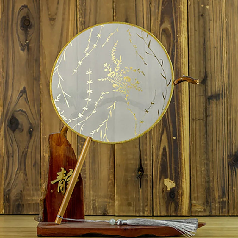 Translucent Silk Chinese Round Hand Fan, Floral, Unisex