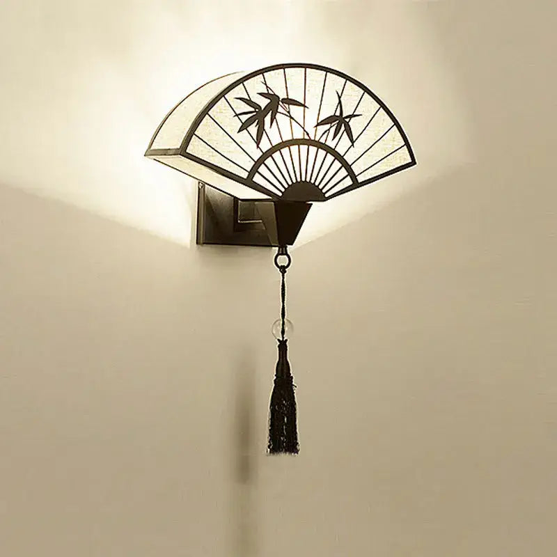 Lámpara de pared de hierro forjado estilo chino para ventilador, sala de estar, aplique de hoja de bambú