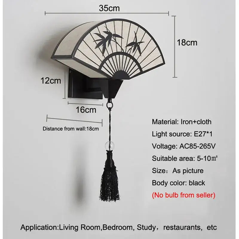 Lámpara de pared de hierro forjado estilo chino para ventilador, sala de estar, aplique de hoja de bambú