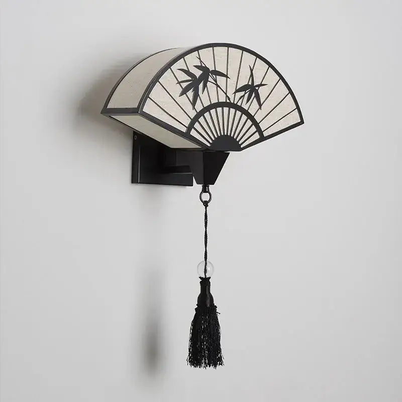 Lámpara de pared de hierro forjado estilo chino para ventilador, sala de estar, aplique de hoja de bambú
