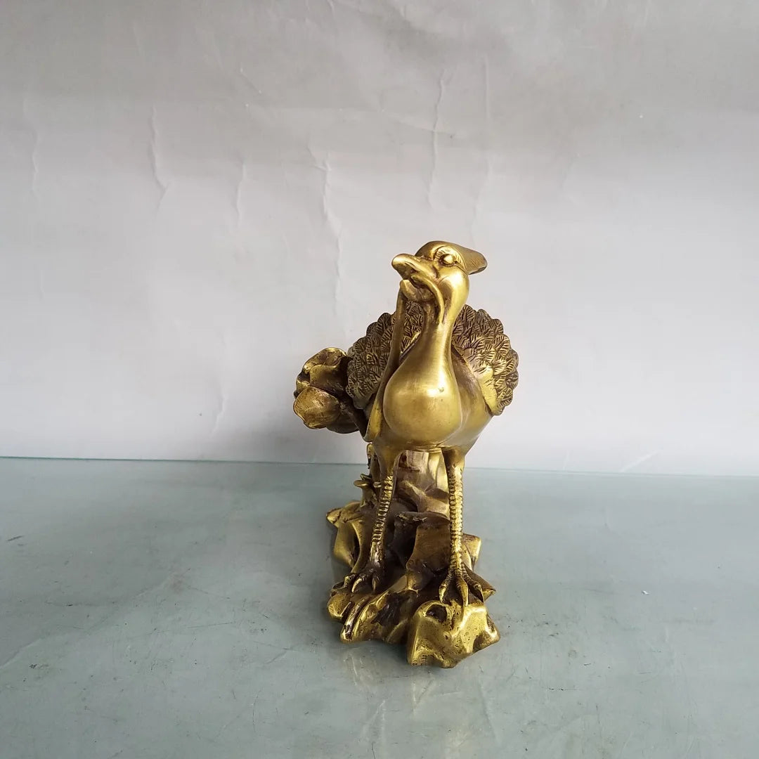 Tibetan Brass Phoenix with Lotus Statue (10")