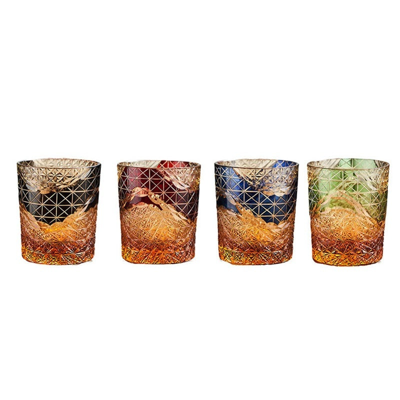Edo Kiriko Japanese Handmade Cut Glass Cup, Single or Set of 4