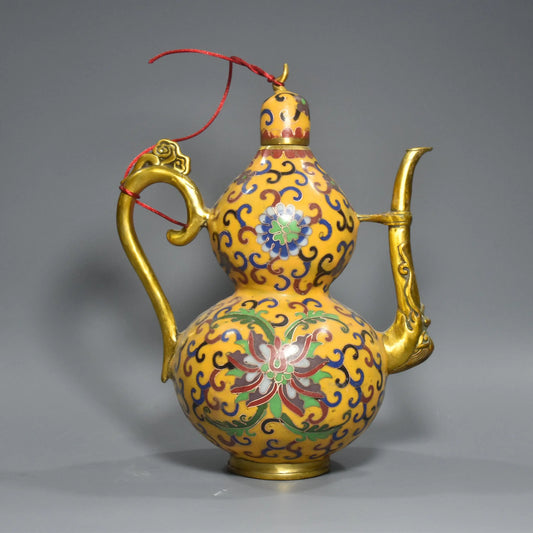 Bronze Cloisonné Floral Gourd Wine Pot – Temple Gourd Vessel