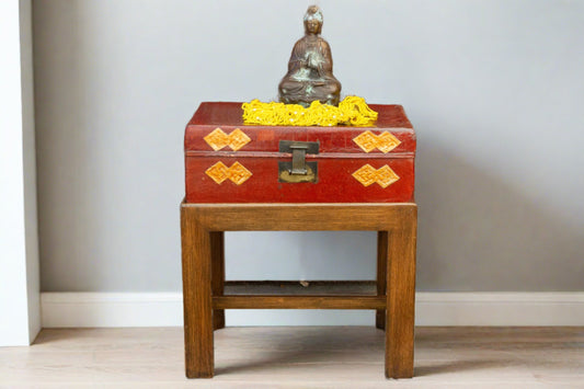 Chinese Antique Lacquer Document Box on Wooden Stand