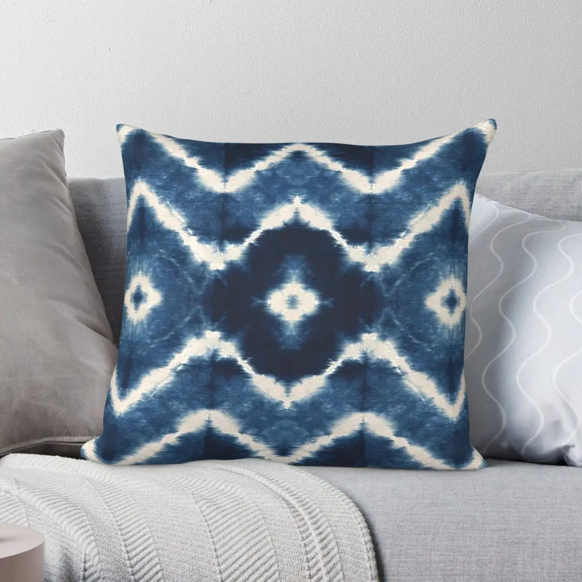 Shibori Indigo Mandala Square Pillow Cover – Double-Sided Boho & Zen Cushion Case