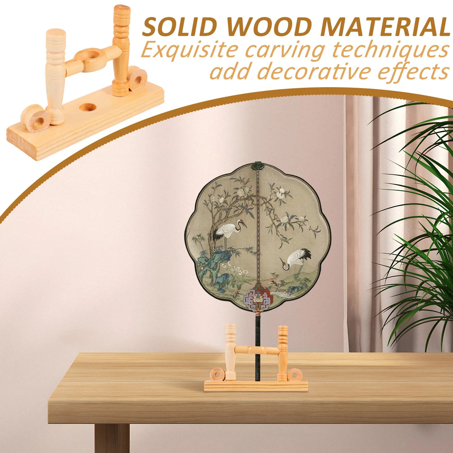 2 Piece Traditional Chinese Fan Stand Wooden Round Fan Holder for Japanese Folding Fans Home Living Room Bedroom Display Rack