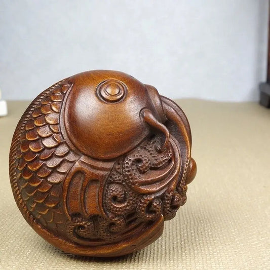 Estatua de Carpa Feng Shui de Pez Lindo, Figurilla Netsuke de Bóveda Tallada a Mano Asiática, Objeto de Curio