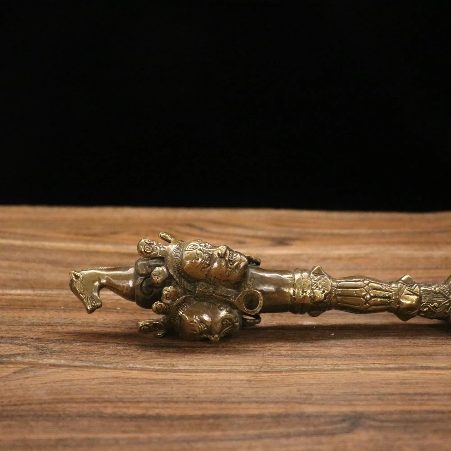 14" Tibetan Temple Collection Old Bronze Hayagriva & Mahakala Vajra Phurpa