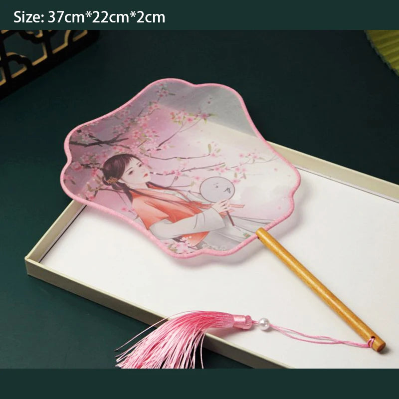 New Chinese Vintage Flower Embroidery Round Hand Fan Chinese Palace Hanfu Floral Silk Hand Fan Craft Wedding Gift For Guests New
