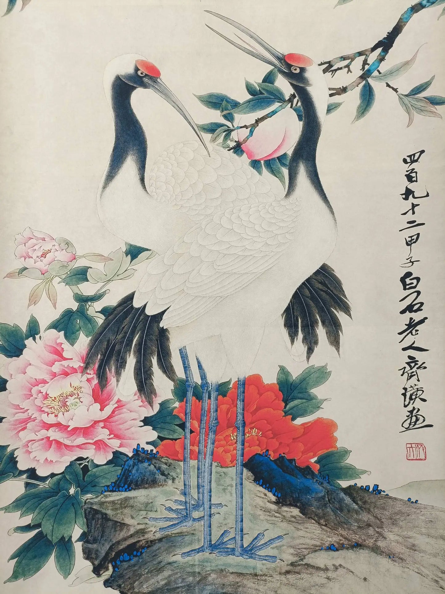 "Congratulations" Three-Foot Vertical Mural Painting – After Qi Baishi (173 × 70 cm)