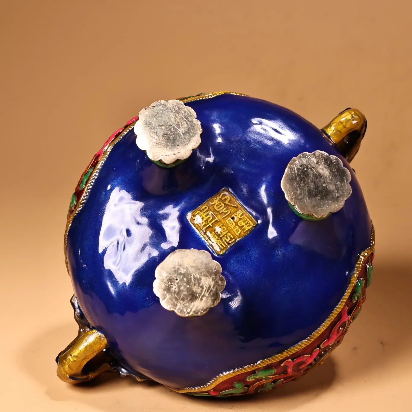 8" Bronze Cloisonné Elephant Incense Burner – Three-Legged Temple Censer