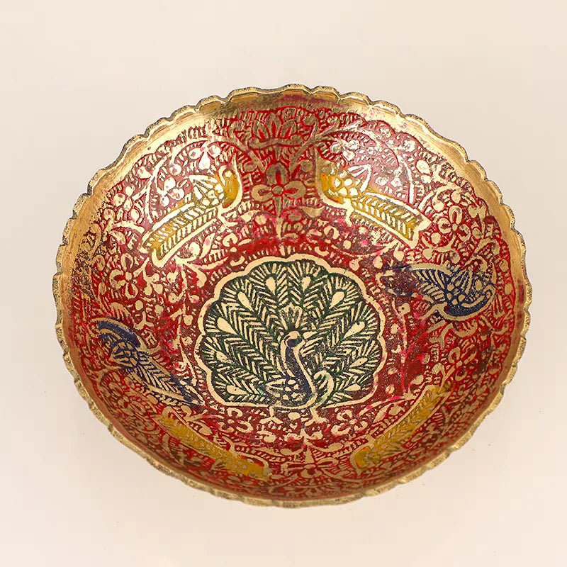 Nepalese & Tibetan Peacock Decorative Bowl – Colorful Mosaic Candy Dish, Fruit Plate & Altar Bowl