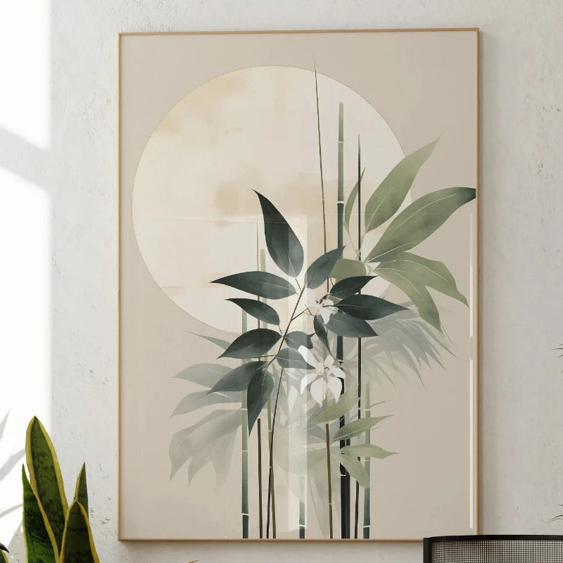 Minimalist Japanese Bamboo Forest & Crane Zen Wall Art Print