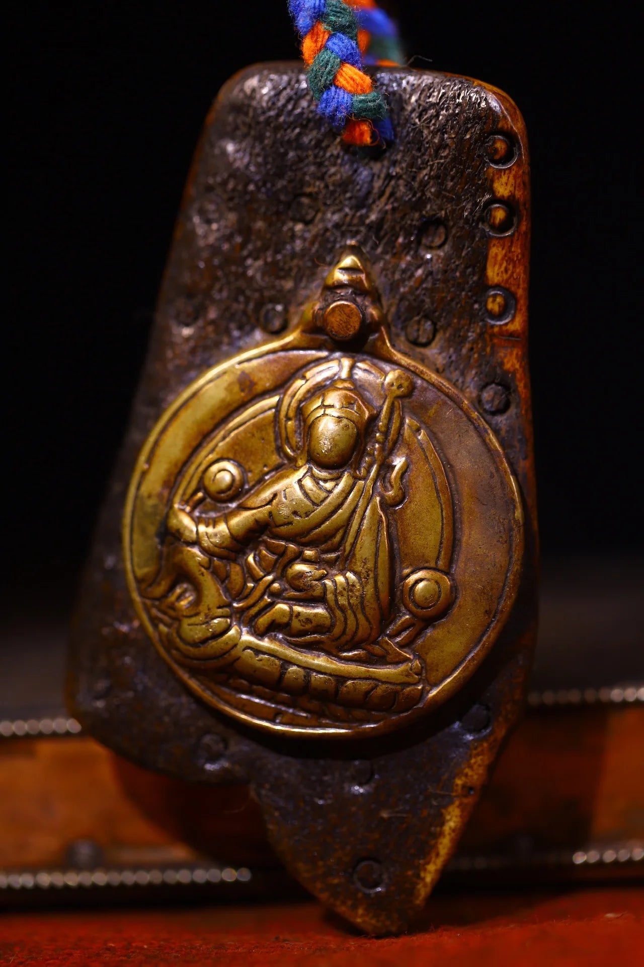4" Gabbro & Cinnabar Padmasambhava Amulet – Temple Kapala Pendant