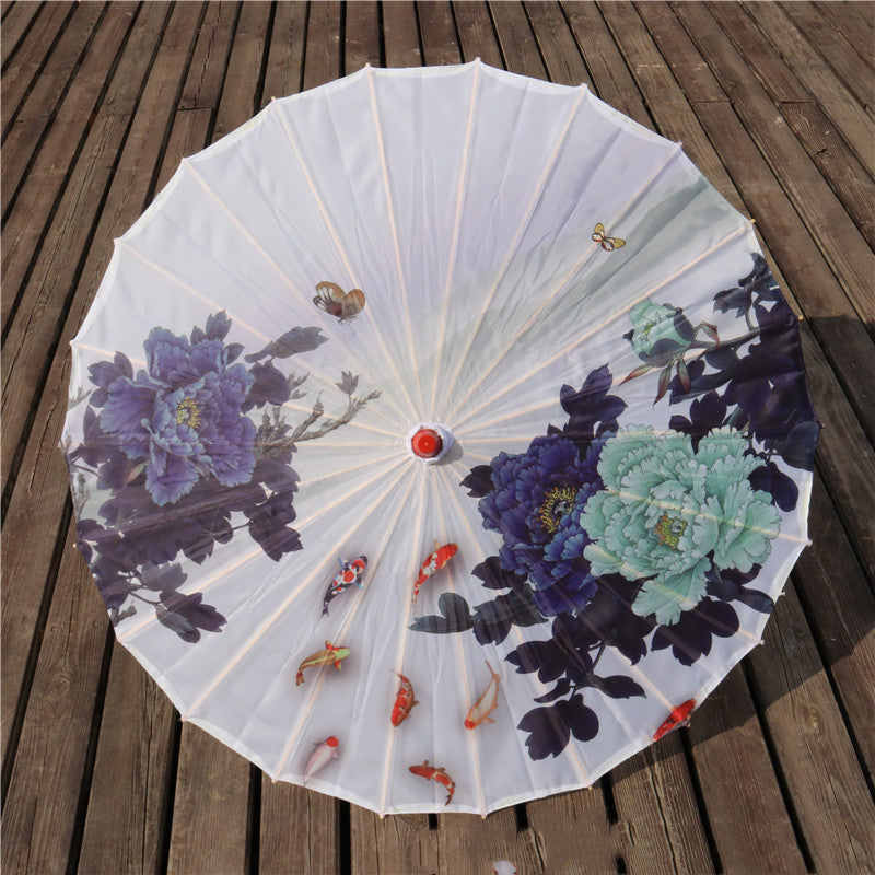 Chinese Style Silk Print Bamboo Umbrella