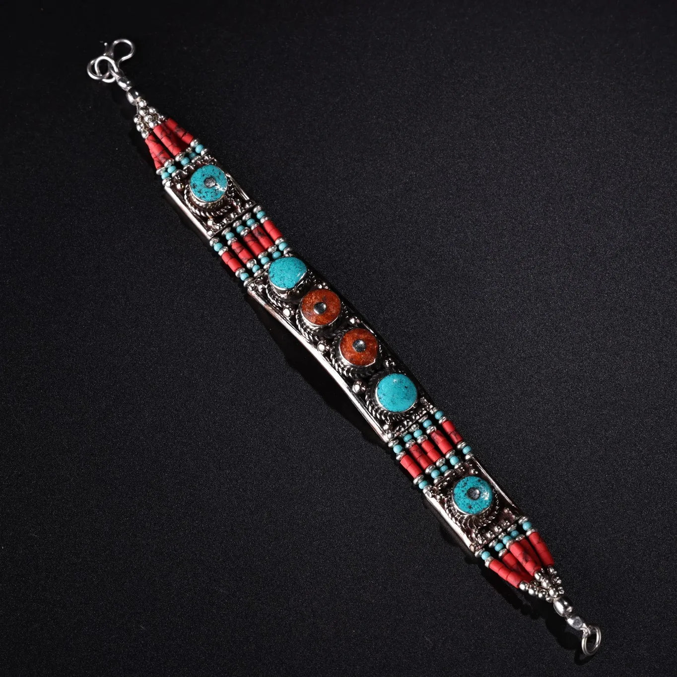 8" Tibetan Silver Turquoise Buddha Chain – Filigree Amulet Asian Home Decor