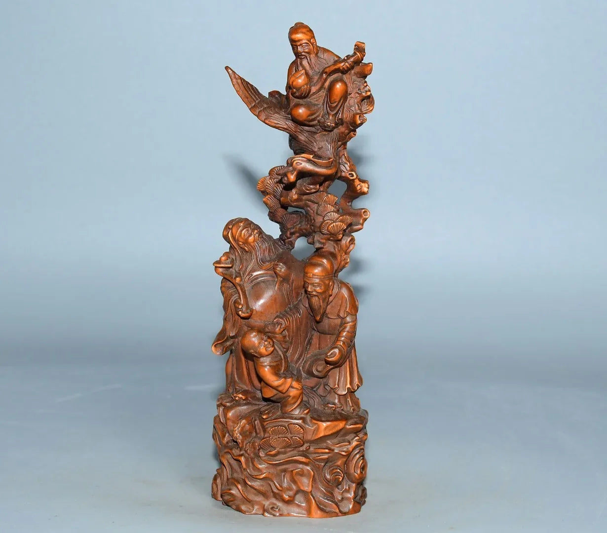 Tibetan Boxwood Fulu Shou Three Immortals Statue (7")