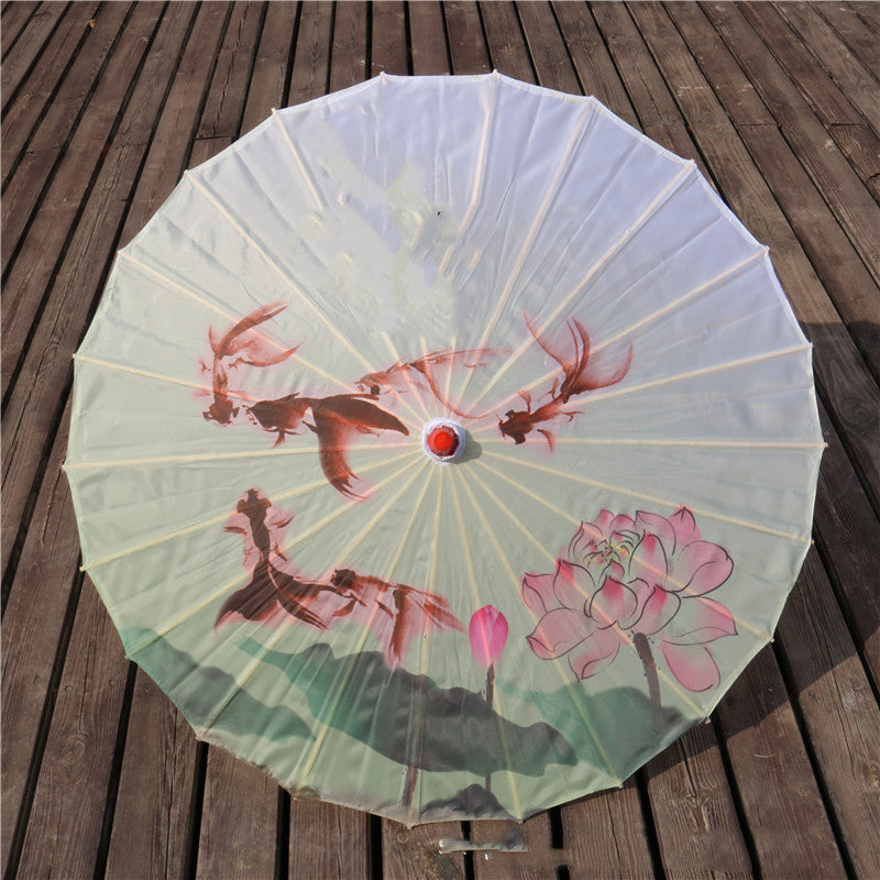 Chinese Style Silk Print Bamboo Umbrella